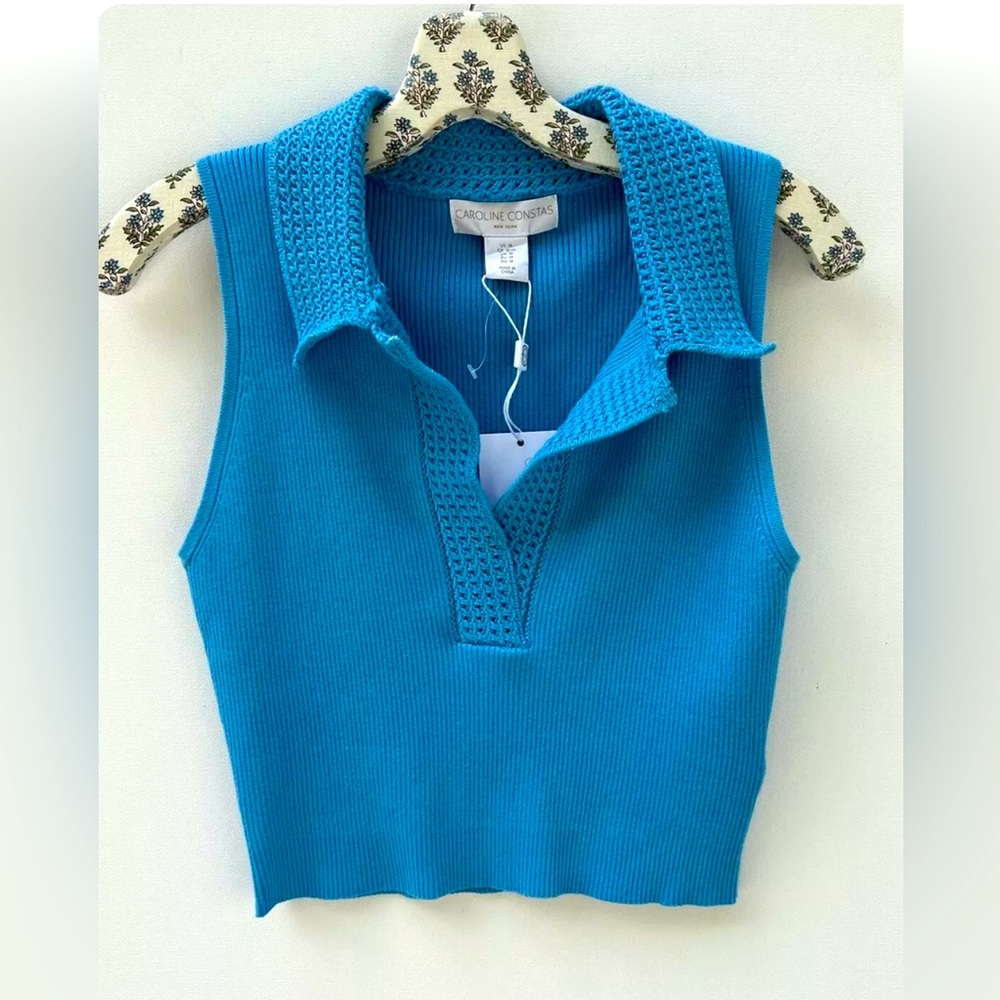 NWT Caroline Constas Cropped
Sleeveless Crochet Collar V Neck, Medium